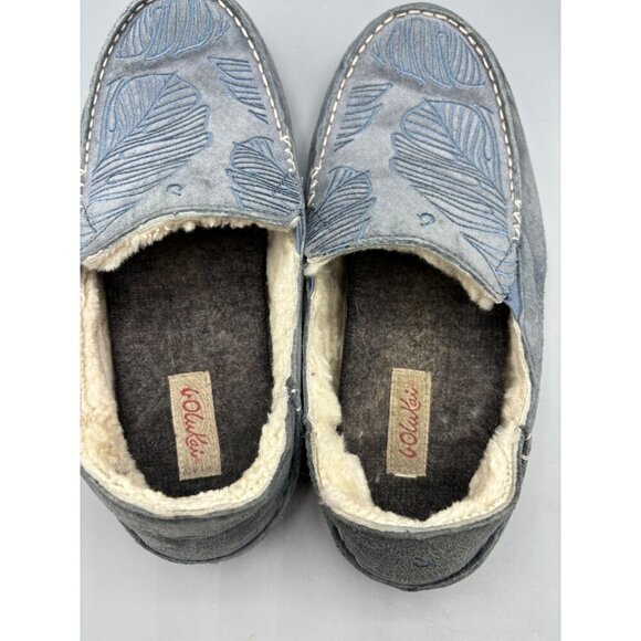 Olukai Blue Suede Womens Nohea Shearling Slippers US 9 - Picture 4 of 6
